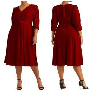 Lauren Ralph Lauren Velvet Puff Sleeve Dress Midi Red Size 12